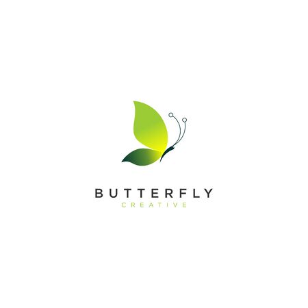 Creative butterfly with green color gradation. Modern style with fresh and natural color logo templateのイラスト素材