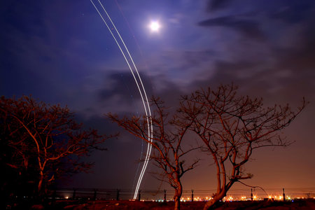The lights trail of airplance
