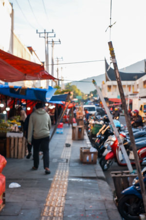 Blurred background of street marketの写真素材