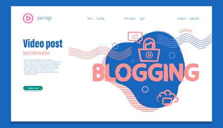 Blog content, concept banner for bloggers. Blogging, post concept for web page, video blogging, website and mobile application developmentのイラスト素材