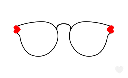Glasses vector with heart. Accessory art collection cool flat design. Elegant glasses in black frame on white background.のイラスト素材