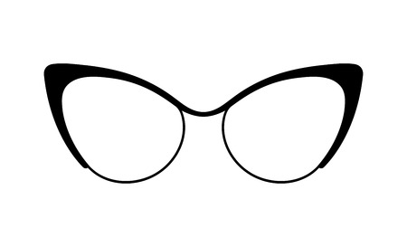 Glasses vector. Women's sunglasses, women's accessory. Accessory art black collection cool flat design. Vector illustration of elegant spectacles in black frame white background.のイラスト素材