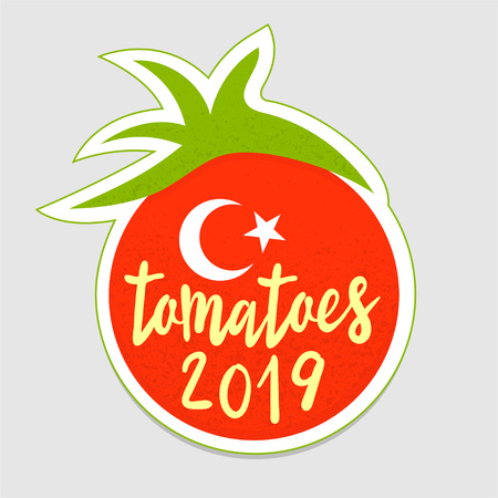 Turkey tomato sticker logo. This symbol is suitable for celebrating the harvest, increasing the sales of tomato concept. Vector illustration.のイラスト素材