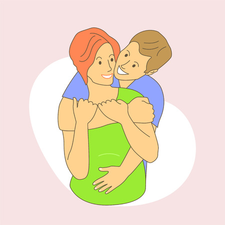 A man hugs a pregnant woman. Parents are expecting a child. Vector illustration.のイラスト素材
