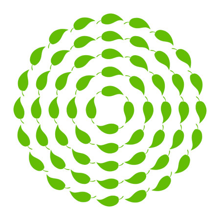 Leafs in circle shape different diameter. Various round frames for eco progect. Vector illustration.のイラスト素材