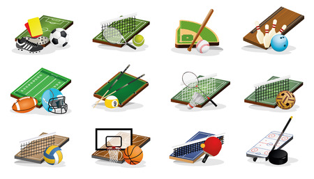 Set of Sport Fileds, Arena, Balls and Equpments Vector Illustrationsのイラスト素材