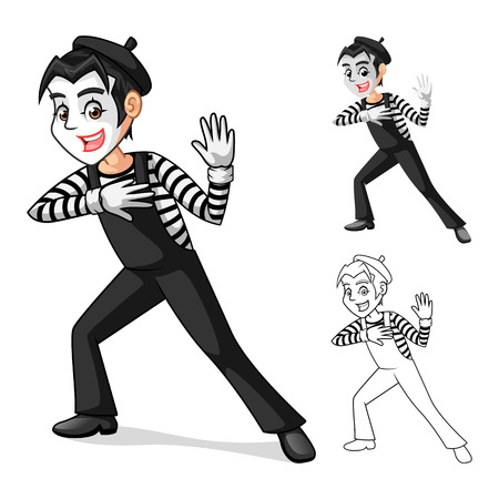 High Quality Mime Artist Perform Body Motions Cartoon Character  Include Flat Design and Outlined Version Vector Illustrationのイラスト素材