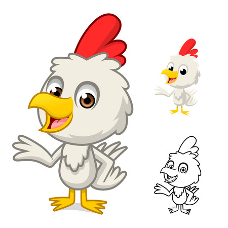 Little Chicken with Present Hand Cartoon Character Include with Flat Design and Outlined Version Vector Illustrationのイラスト素材