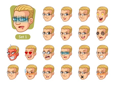 Set of men with different emotions icon.のイラスト素材
