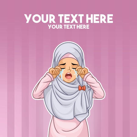 Muslim woman wearing headscarf hijab crying with hands on her face cartoon character design.のイラスト素材