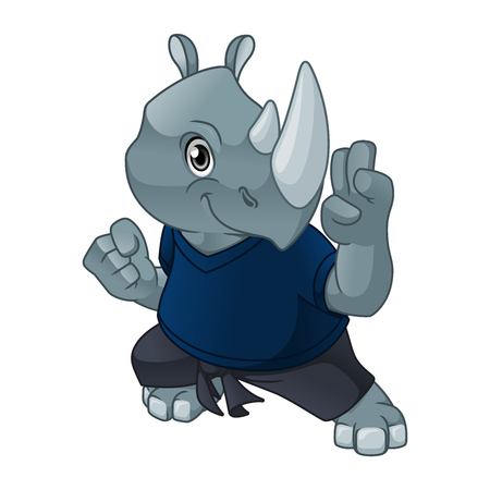 Rhinoceros with self defense pose cartoon character design vector illustrationのイラスト素材
