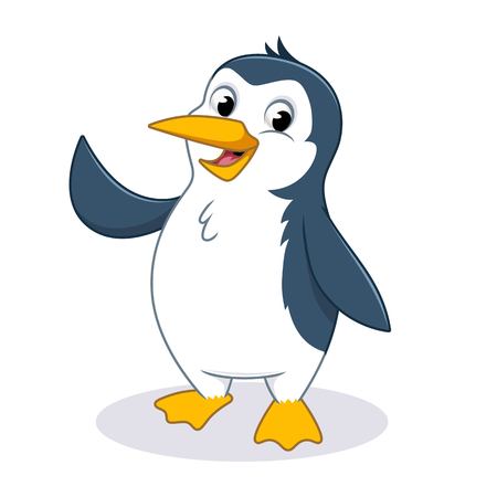Happy Penguin Waving His Hand Cartoon Character Design Vector Illustrationのイラスト素材