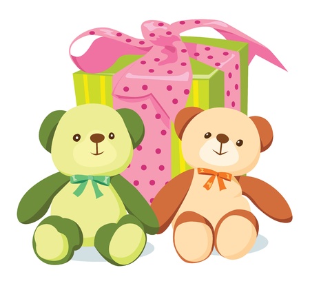 Two bears and striped gift boxのイラスト素材