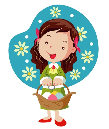 Girl hold basket with easter eggsのイラスト素材