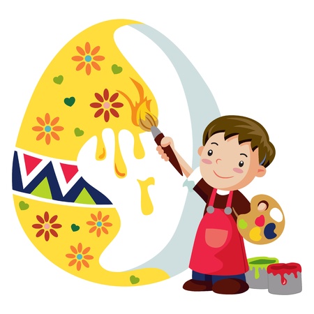 A boy adorns an easter eggのイラスト素材