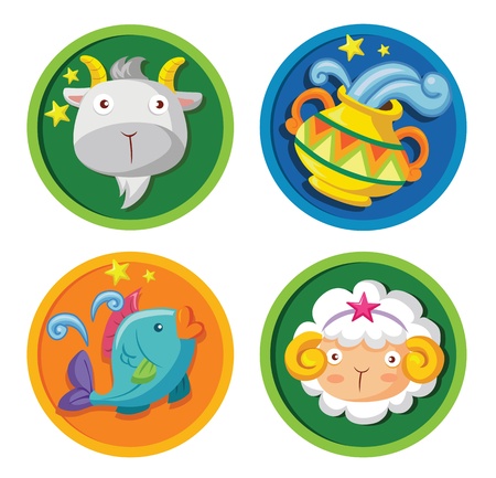 Vector set of cartoon zodiac star signのイラスト素材