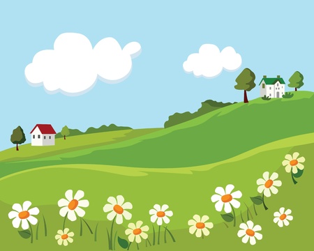village summer landscape. vector illustrationのイラスト素材