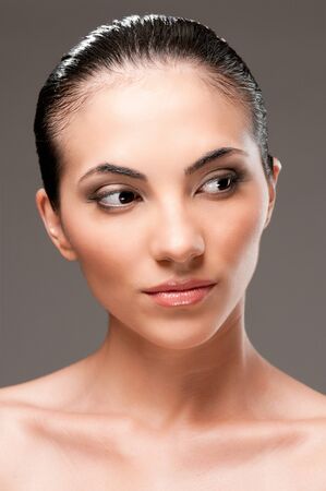 Beauty portrait of beautiful young woman with perfect skin and makeupの写真素材