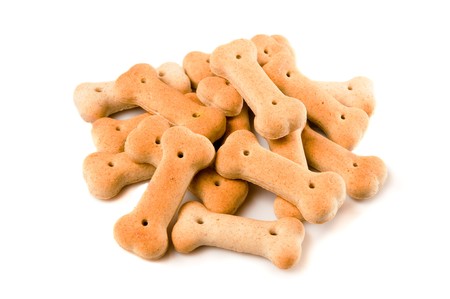 Group of dog biscuits isolated on white backgroundの写真素材