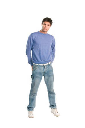 Handsome young man looking at camera isolated on white backgroundの写真素材