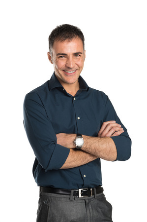 Portrait Of Happy Businessman With Arms Crossed Isolated On White Background