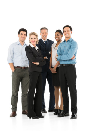 Group Of Happy Multi Racial Businesspeople Standing On White Background Group Of Happy Multi Racial Businesspeople Standing On White Background