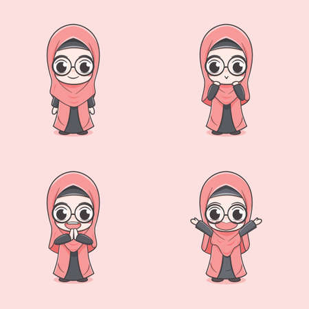 Cute muslim girl cartoon characterのイラスト素材