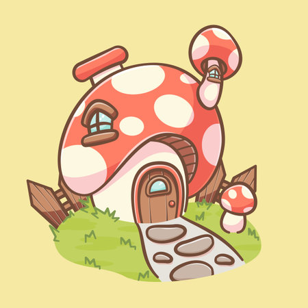 cute mushroom house cartoon illustration