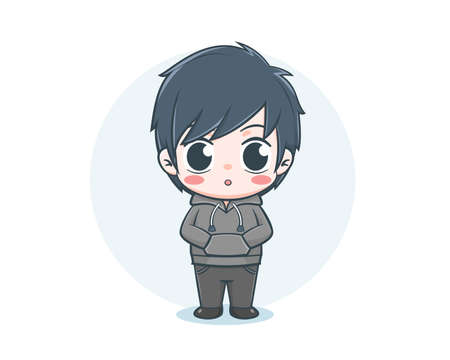 Cute boy wearing hoodie cartoon illustrationのイラスト素材
