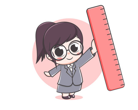 cute teacher holding big ruler cartoon illustrationのイラスト素材
