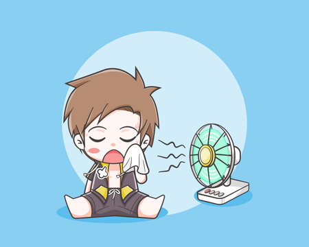 Cute boy in summer time cartoon illustrationのイラスト素材