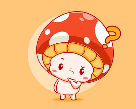 Cute mushroom getting confused cartoon illustrationのイラスト素材