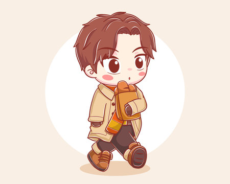Cute boy wearing autumn clothes cartoon characterのイラスト素材