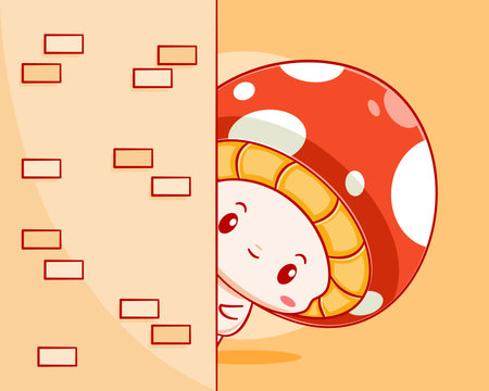 Cute mushroom hiding cartoon illustrationのイラスト素材