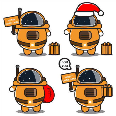 Christmas astronaut mascot illustration set bundle design vector eps 10のイラスト素材