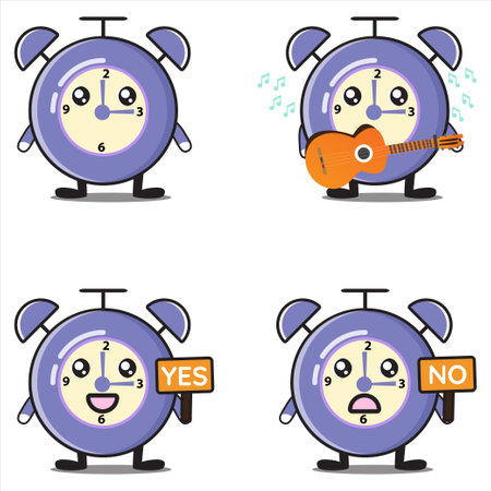 clock mascot illustration set of vectors in different stylesのイラスト素材