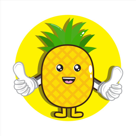 thumbs up for pineapple mascot, cute pineapple mascot illustration vectorのイラスト素材