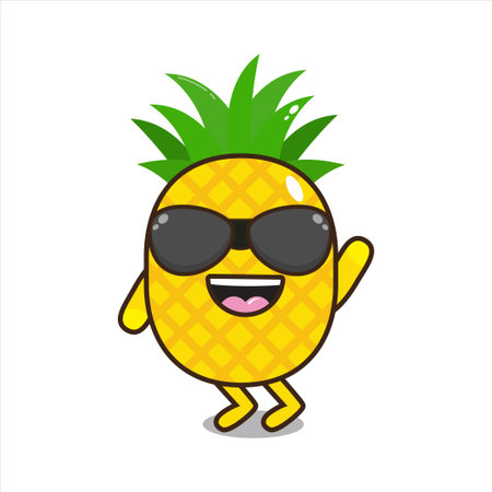 cute mascot illustration of pineapple fruit with glasses vectorのイラスト素材