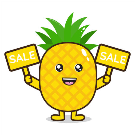 pineapple mascot for sale, board sale mascot vector illustrationのイラスト素材