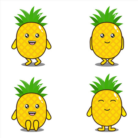mascot illustration of cute pineapple fruit set bundle vectorのイラスト素材