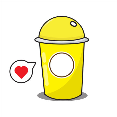 Vector drink cup in yellow color with loveのイラスト素材