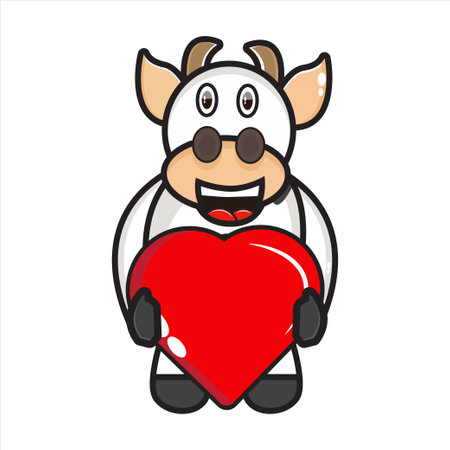 cute cow mascot holding loveのイラスト素材
