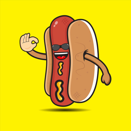 cute bespectacled mascot hotdog vector designのイラスト素材