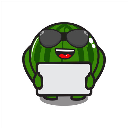 mascot cute watermelon character with white chalkboard vector design on white backgroundのイラスト素材