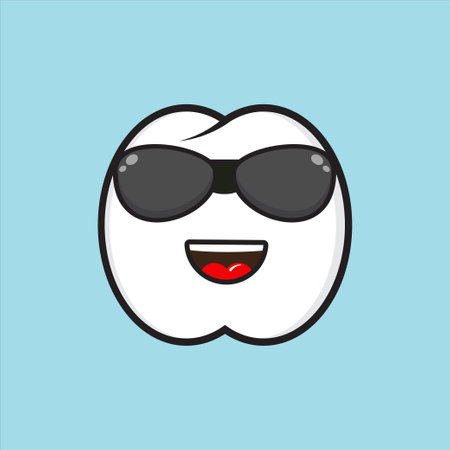 funny mascot character wearing glasses, eps 10 vector teeth character on white backgroundのイラスト素材