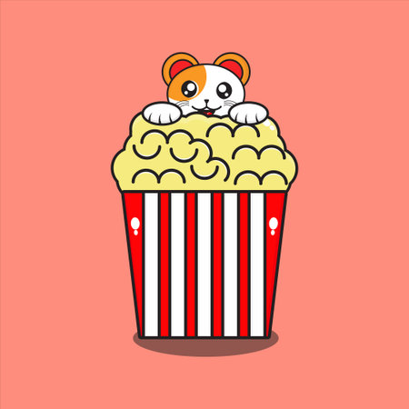 cute popcorn mascot with cat, cute popcorn character with vector design eps 10のイラスト素材