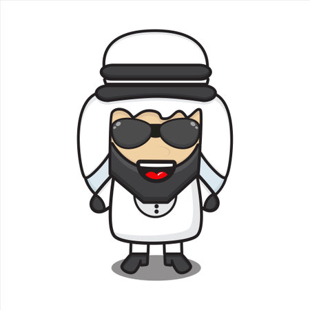 cute arab male mascot wearing glasses, arab man character with cute mustache on white background vector eps 10のイラスト素材