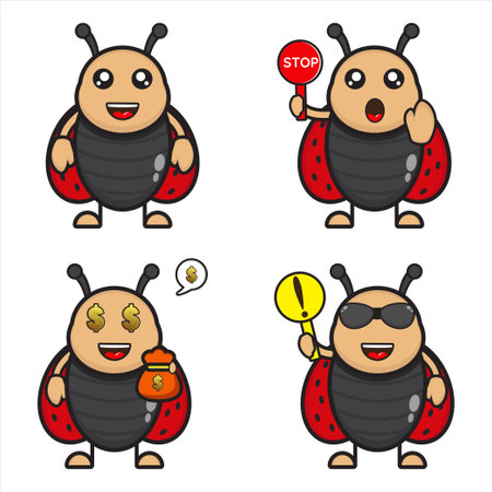 cute ladybug mascot collection, vector ladybug character with eps 10 design on white backgroundのイラスト素材
