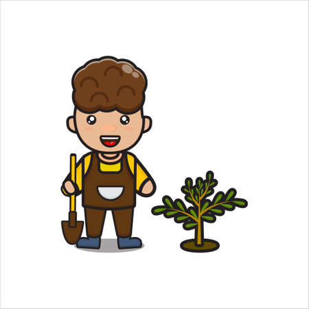 cute boy on arbor day, cute character vector  on white backgroundのイラスト素材