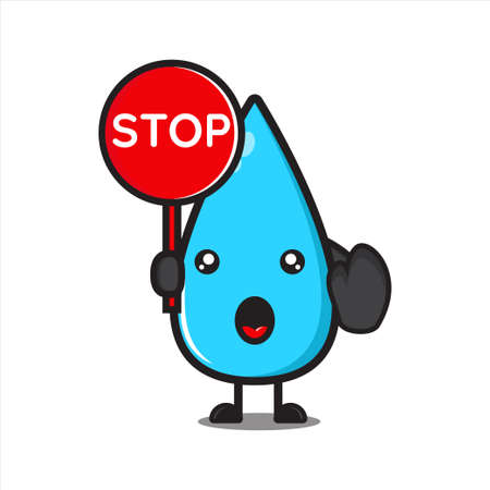 cute water mascot with stop sign, cute water vector character on white backgroundのイラスト素材